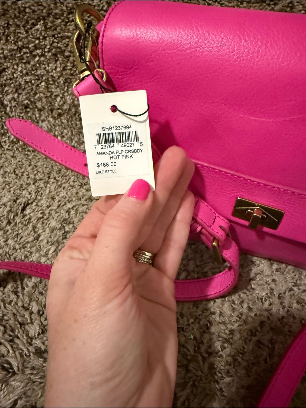 Bright Pink Leather Crossbody Bag fossil - Picture 2 of 7